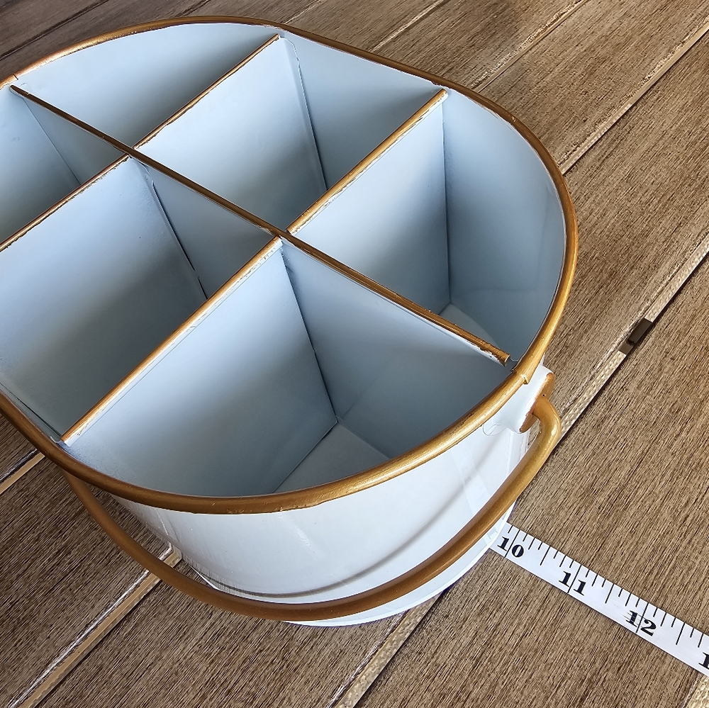 White Gold Metal Utensil Caddy Farmhouse Countertop or Desk Organizer - Picture 9 of 12
